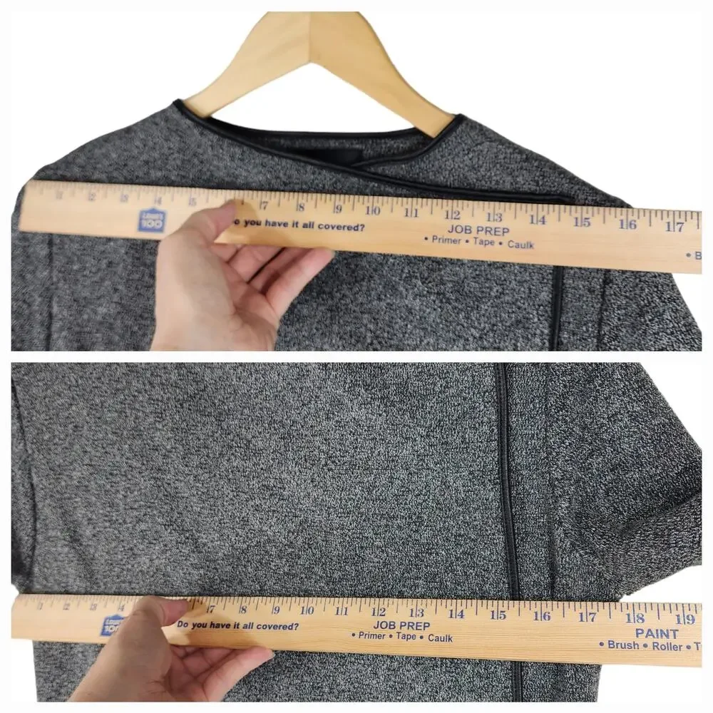 Zara‎ S Womens Cardigan Sweater Gray Black Oversized Open Front Faux Leather